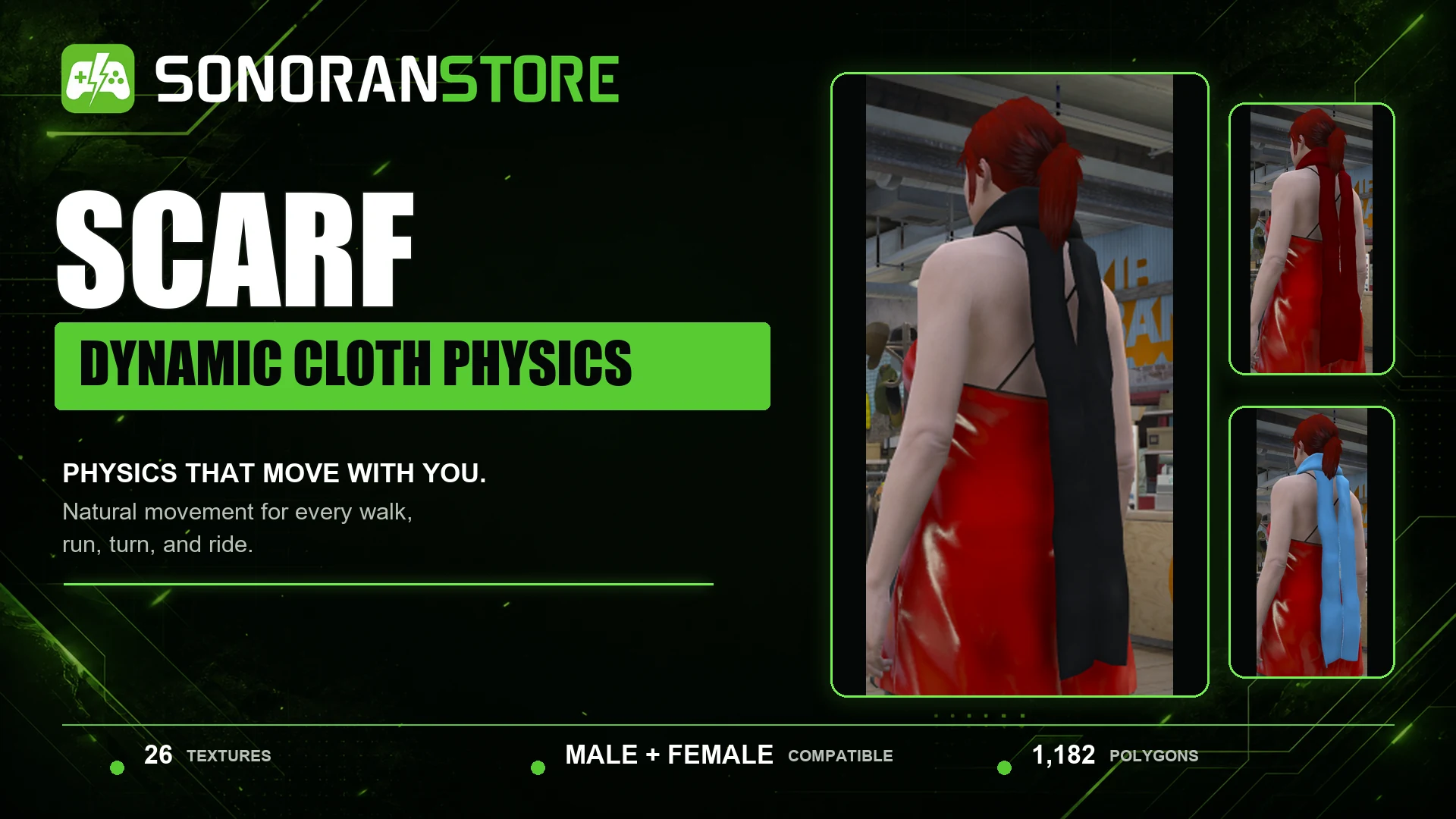 Sonoran Scarf promotional image showing the scarf on a female FiveM character