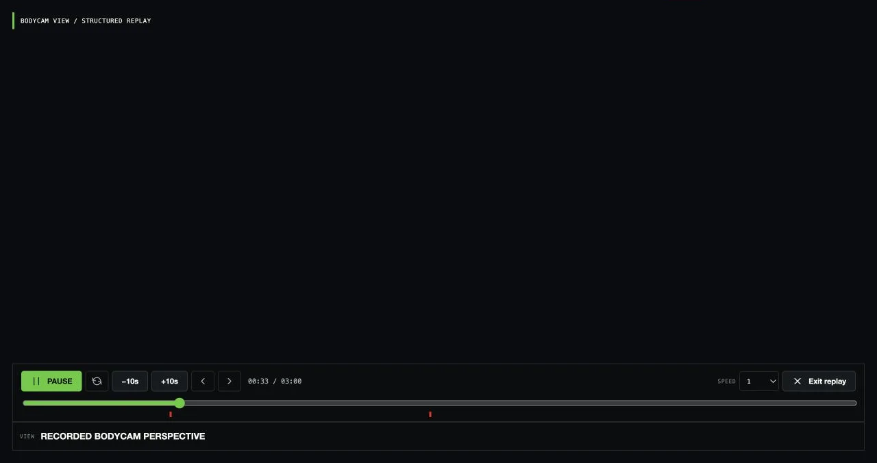 Bodycam structured replay with timeline and playback controls