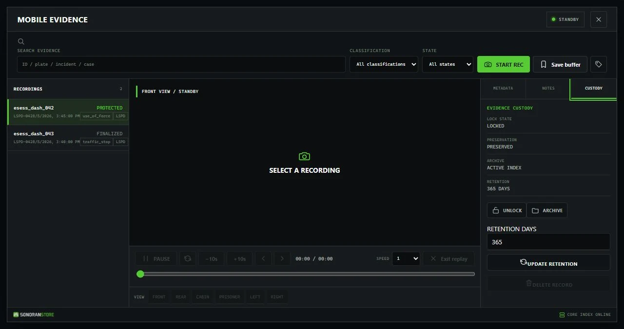 Dashcam evidence custody controls for lock, archive, retention, and deletion